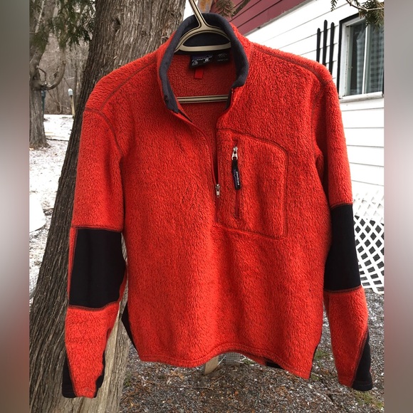 Patagonia Sweaters - Patagonia Red Regulator Polartec Fleece Zip-Up Jacket with Black Collar